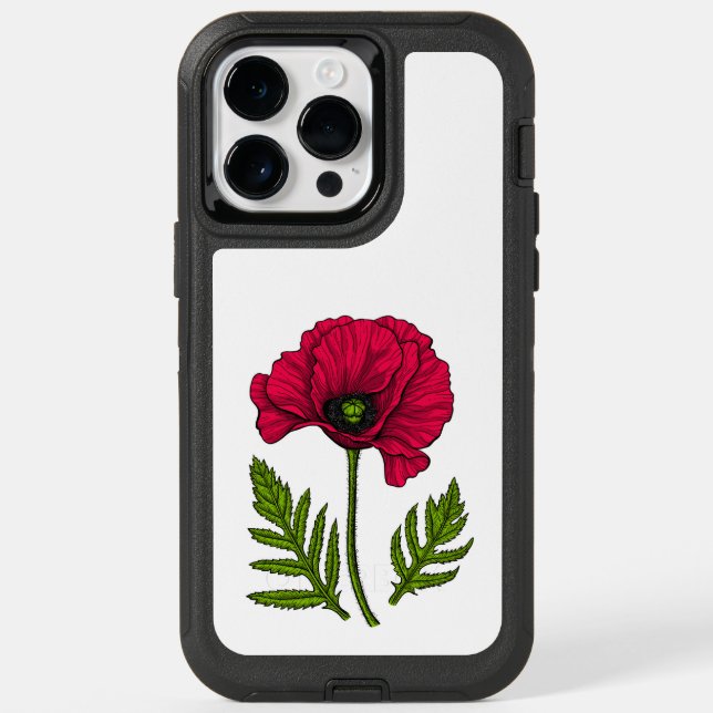 Red poppy drawing 3 otterbox iPhone case (Back)