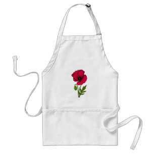 Red poppy drawing adult apron