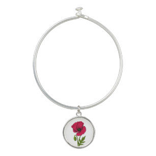 Red poppy drawing bangle bracelet