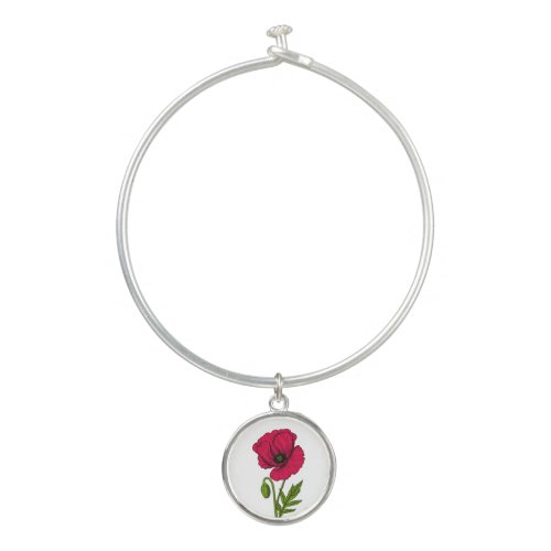 Red poppy drawing bangle bracelet