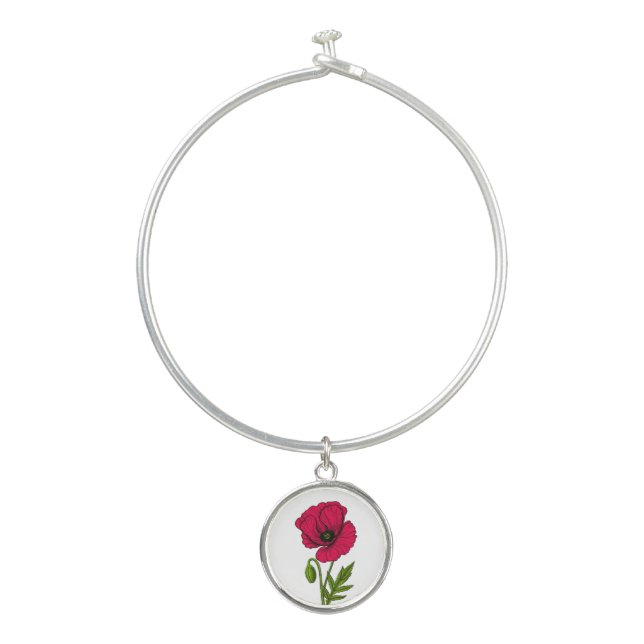 Red poppy drawing bangle bracelet (Front)