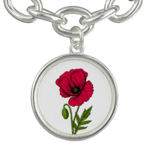 Red poppy drawing bracelet