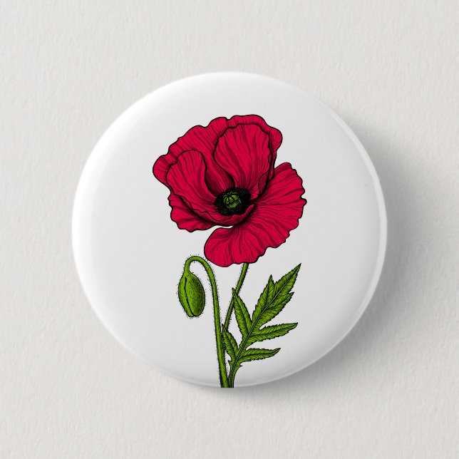 Red poppy drawing button (Front)