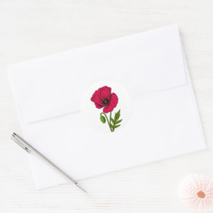Red poppy drawing classic round sticker