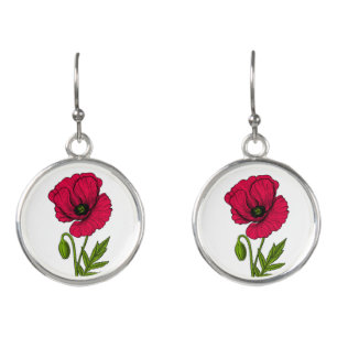 Red poppy drawing earrings