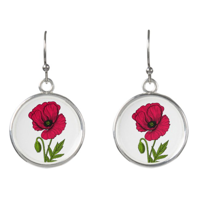 Red poppy drawing earrings (Front)