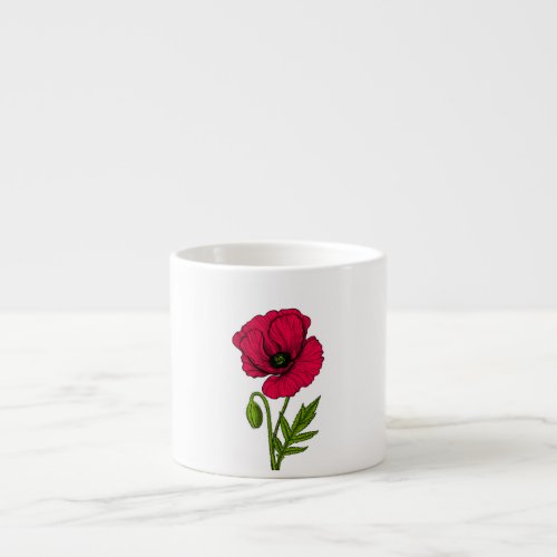 Red poppy drawing espresso cup