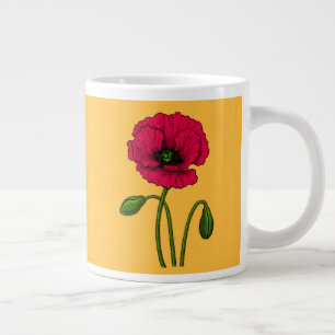 Red poppy drawing giant coffee mug