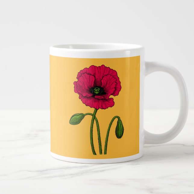 Red poppy drawing giant coffee mug (Right)