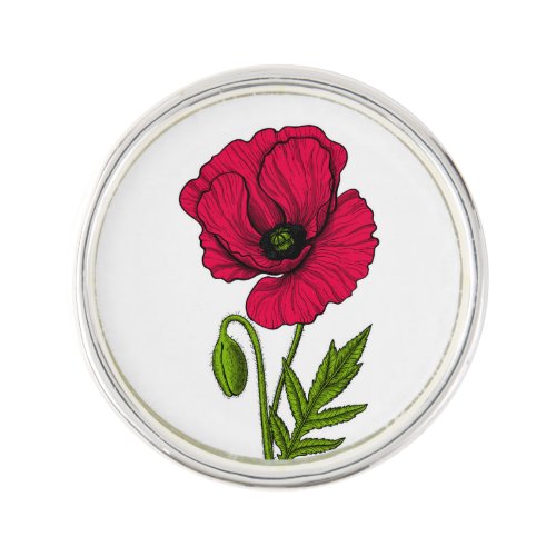 Red poppy drawing lapel pin