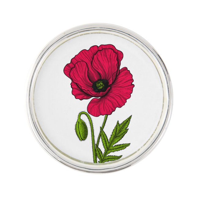 Red poppy drawing lapel pin (Front)