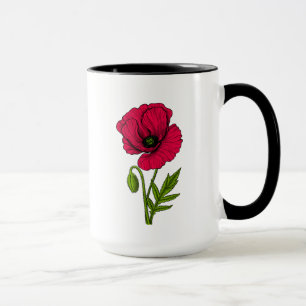 Red poppy drawing mug
