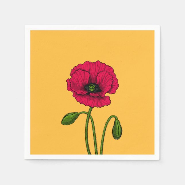 Red poppy drawing napkins (Front)