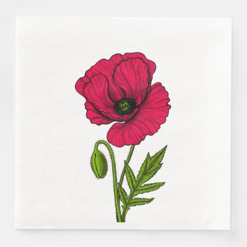 Red poppy drawing paper dinner napkins