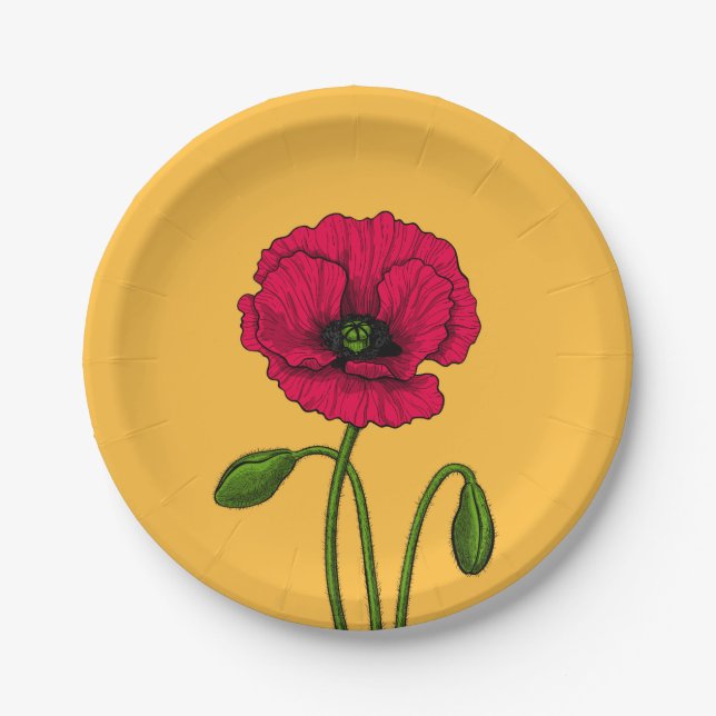 Red poppy drawing paper plates (Front)