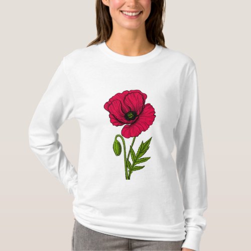 Red poppy drawing T_Shirt