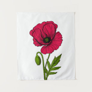 Red poppy drawing tapestry