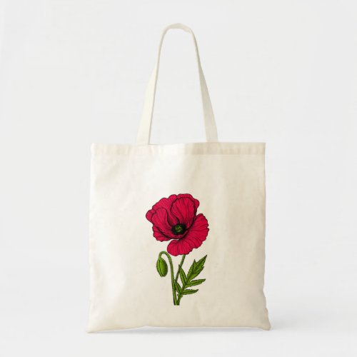 Red poppy drawing tote bag
