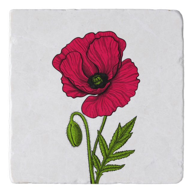 Red poppy drawing trivet (Front)