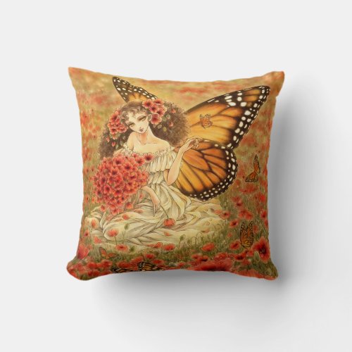 Red Poppy Fantasy Pillow