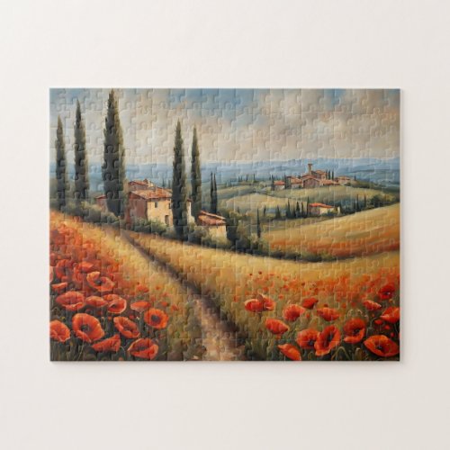 Red Poppy Field Near Village Jigsaw Puzzle