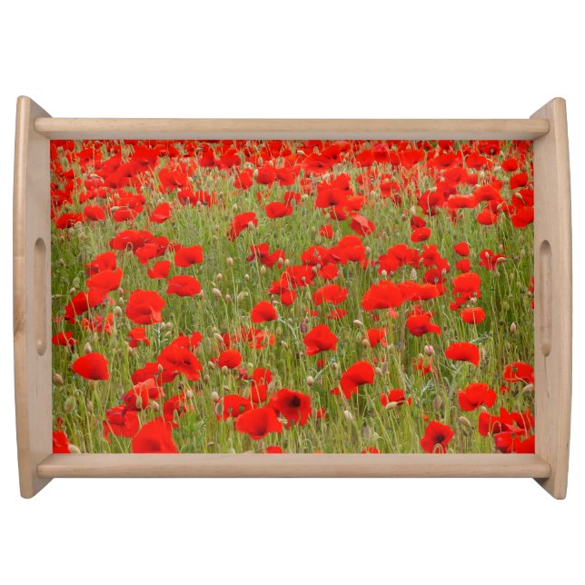 Red poppy field of flowers tie serving tray (Front)