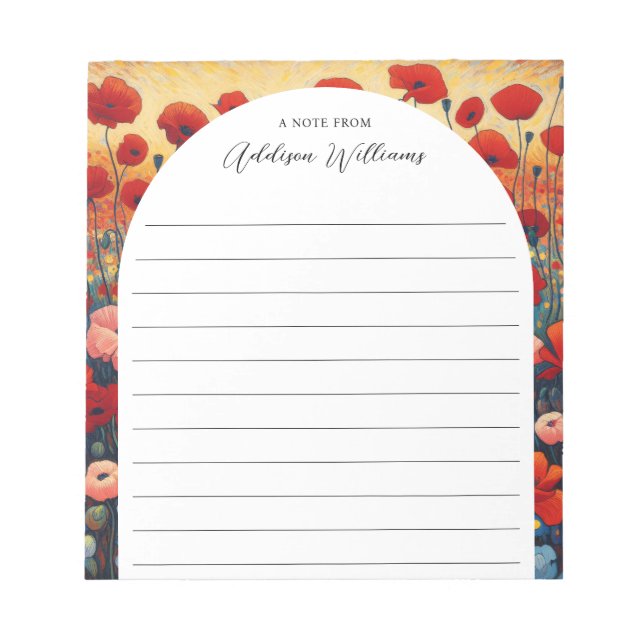 Red Poppy Field Painting Lined Personalized Notepad (Front)