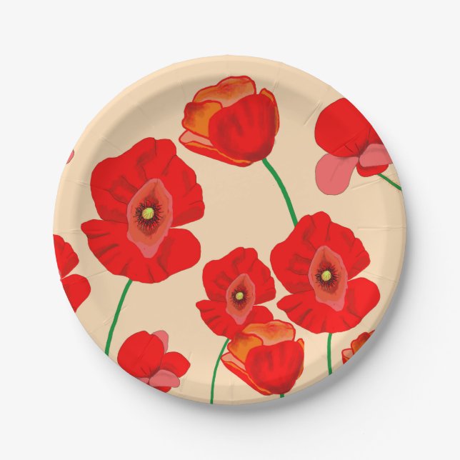 Red Poppy Field   Paper Plates (Front)