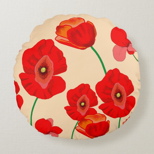 Red Poppy Field  Round Pillow (Front)