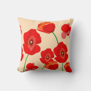 Red Poppy Field  Throw Pillow