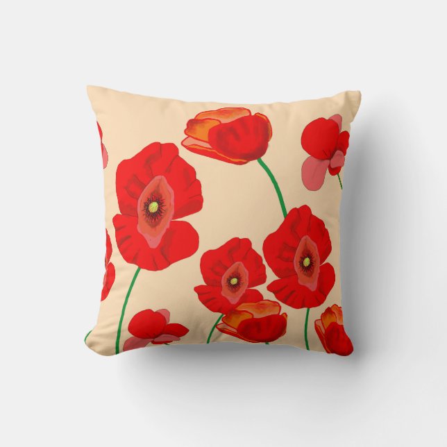 Red Poppy Field  Throw Pillow (Front)