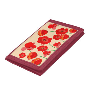 Red Poppy Field  Tri-fold Wallet