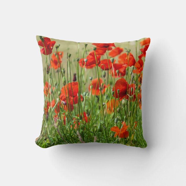Red poppy field view cushion (Front)