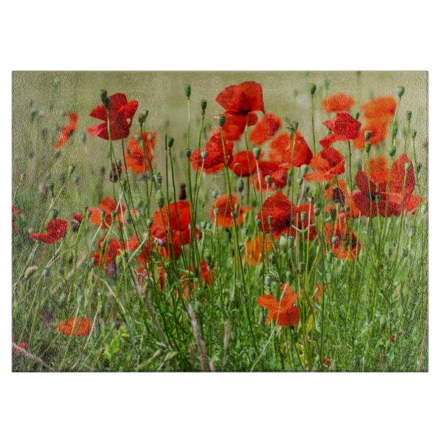 Red poppy field view cutting board (Front)