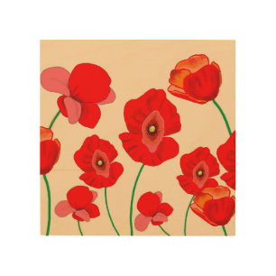 Red Poppy Field  Wood Wall Art