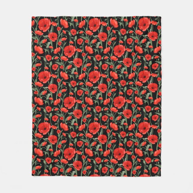 Red Poppy Fleece Blanket (Front)