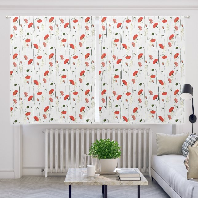 Red Poppy Floral Blackout Curtains (Living Room)