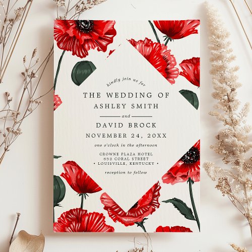 Wedding Invitations 17 Red Poppy Floral Botanical Wedding Invitation