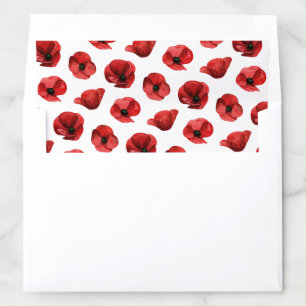 Red Poppy Floral Botanical Wildflower Wedding Envelope Liner