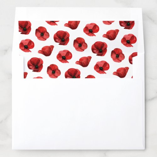 Red Poppy Floral Botanical Wildflower Wedding Envelope Liner