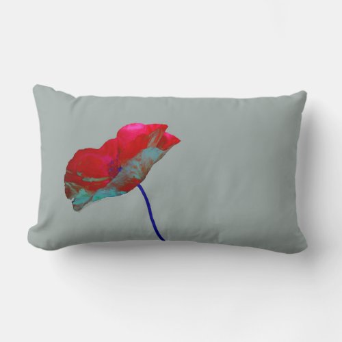 Red poppy floral design lumbar pillow