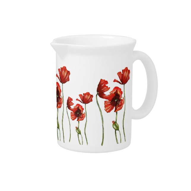 Red Poppy Floral Design Pitcher (Right)