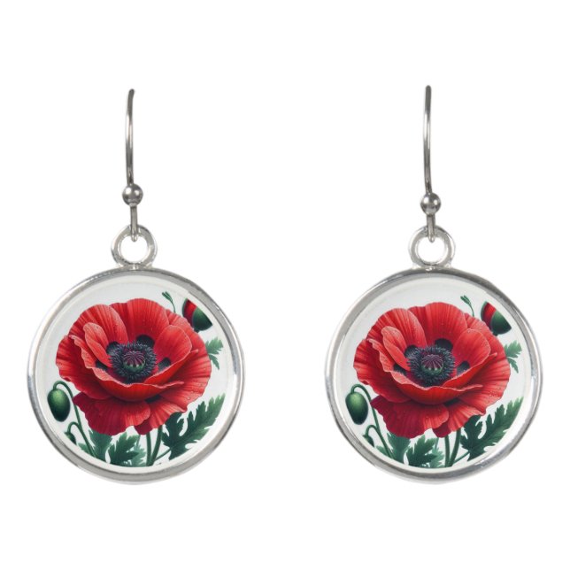Red Poppy Floral Earrings (Front)