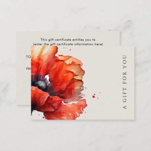 Red Poppy Floral Elegant Gift Certificate