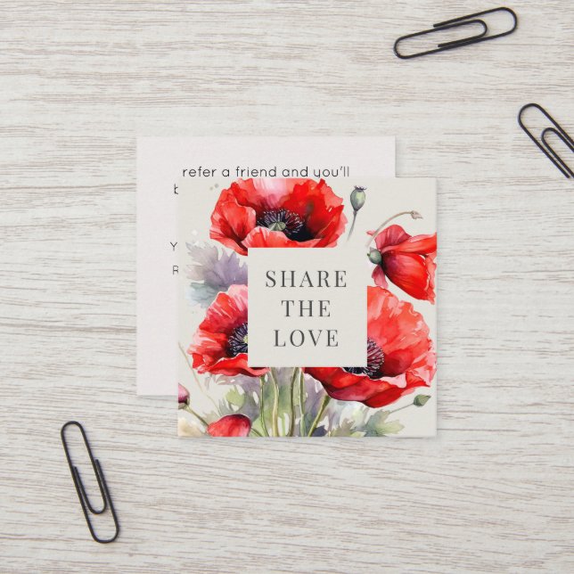 Red Poppy Floral Elegant Loyalty Card (Front/Back In Situ)