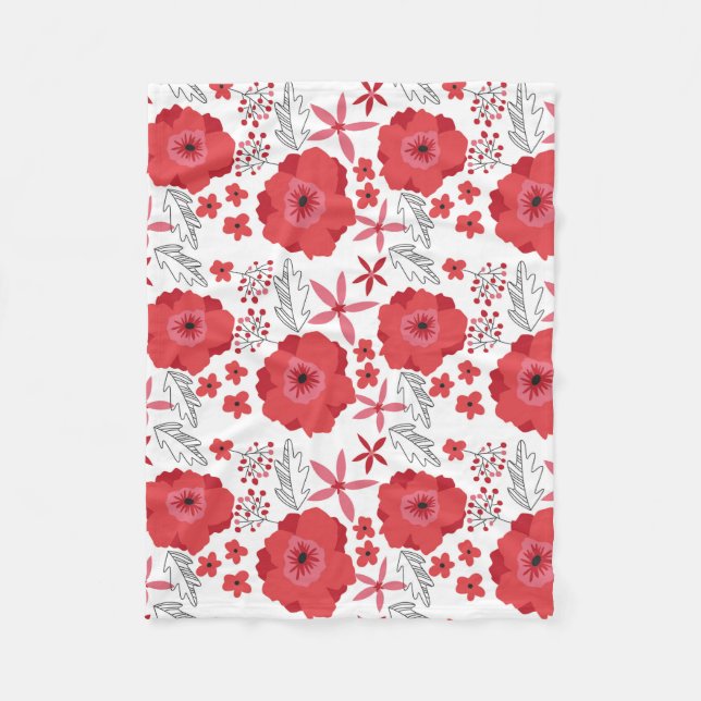 Red Poppy Floral Fleece blanket (Front)