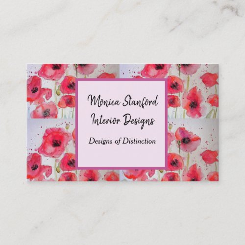 Red Poppy Floral Flowers Watercolour Business Card