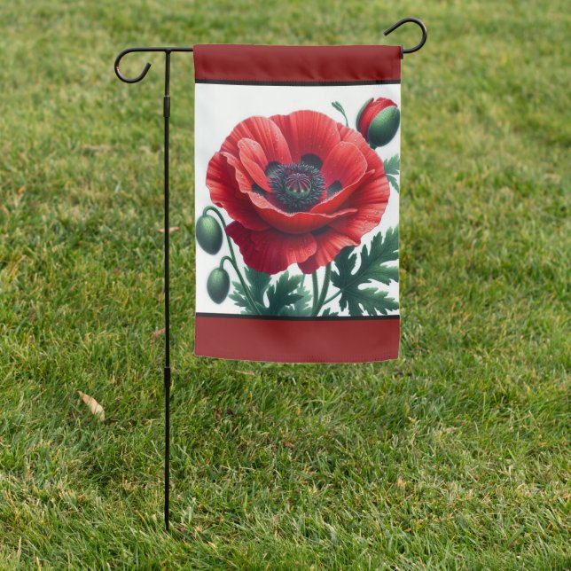 Red Poppy Floral Garden Flag (In SItu)