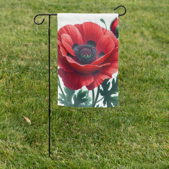 Red Poppy Floral Garden Flag (In SItu)