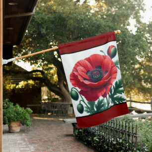 Red Poppy Floral House Flag
